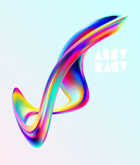 Wall Mural - liquid 3d iridescent form. abstract spiral wave ribbon. colorful design element.
