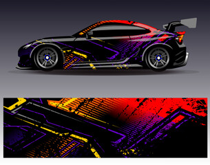 Wall Mural - Car wrap design vector. Graphic abstract stripe racing background designs for vehicle, rally, race, adventure and car racing livery