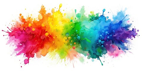 Wall Mural - Colorful watercolor splashes on white background , paint, art, rainbow, vibrant, abstract, texture, artistic,design