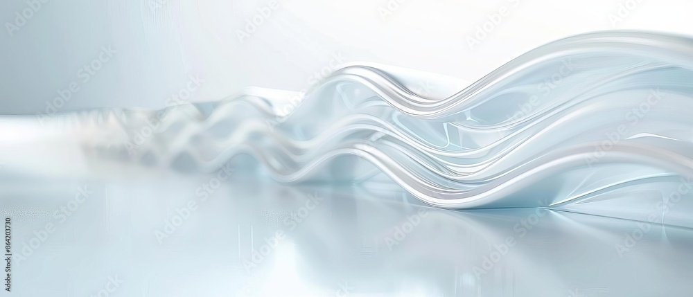 Abstract white and light blue futuristic background with flowing fabric ...