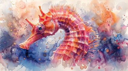 Watercolor Painting of a Seahorse.