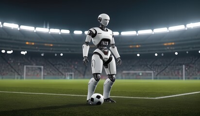 Wall Mural - robot ai soccer player on the stadium