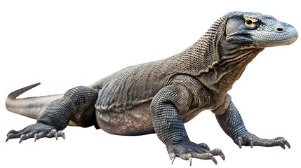 3. Produce an image of a Komodo Dragon with a transparent background, perfect for seamless integration into designs requiring a neutral or white backdrop.