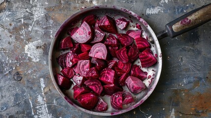 Sticker - Freshly chopped beetroot sauteed in a seasoned stainless steel pan