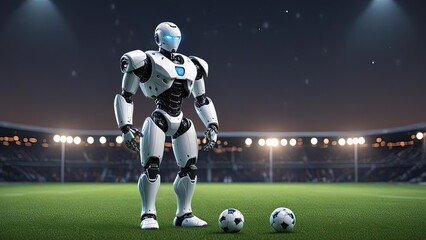 Wall Mural - Robot sport soccer player with ball