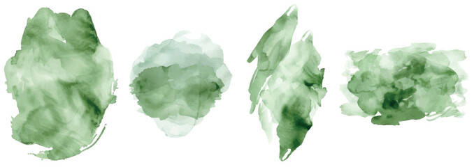 Poster - An abstract painting of green watercolor splatters on a white background. A watercolour texture in salad colors. An ink paint brush stain. A pastel watercolor pastel splash.