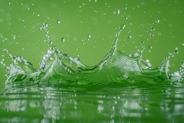 Wall Mural - A water splash on a green background is featured in a stock photo promoted for hair removal product ads