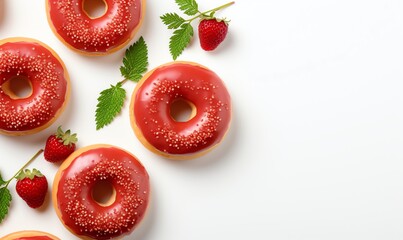 Red Glazed Donuts with Sprinkles and Strawberries