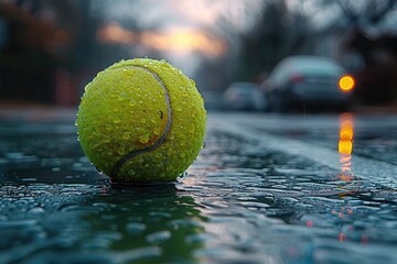 Wall Mural - a tennis ball and racket on a tennis court professional photography