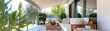 © Chanoknan - Modern outdoor patio with comfortable seating, lush greenery, and serene ambiance on a sunny day, perfect for relaxation or entertaining.