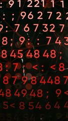 Fototapete - Programming on a black background with red illumination. Motion. Dark background in animation with appearing lines with numbers.