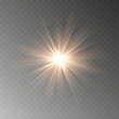 © Максим Славов - Shining golden star. Light Effect Bright Star, Christmas Star. Gold glowing light explodes. Vector transparent sunlight with special lens flare effect. Flash light effect with special lens.