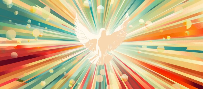 The New Testament Holy Spirit is represented by a winged dove with copy space