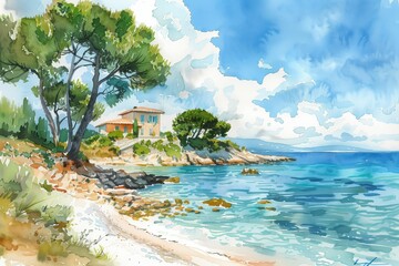 Wall Mural - Seaside beach landscape illustration