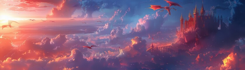 Wall Mural - A colorful sky with a castle in the background
