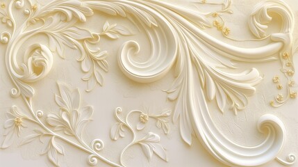 Poster - A close-up of a decorative wall panel featuring intricate white floral patterns and swirling vines