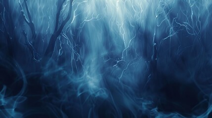 Wall Mural - Liquid-like tree forms with light beams on a gradient navy to cerulean wallpaper