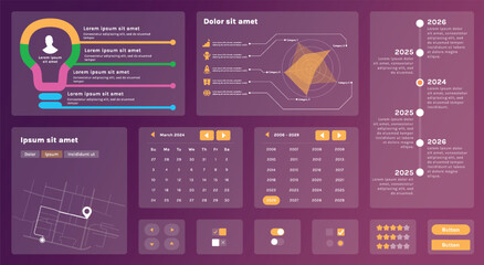 Fototapete - A modern set of UI elements that includes various graphic components for creating interfaces. Creation of business applications or websites focused on collecting and processing information.