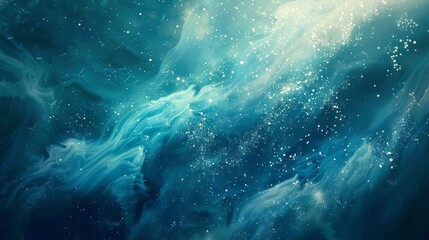 Cloud-like brushstrokes with light sparkles on a dark azure to sky blue gradient