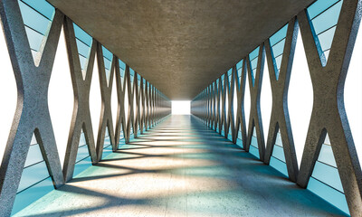 Wall Mural - long concrete corridor with geometric shapes