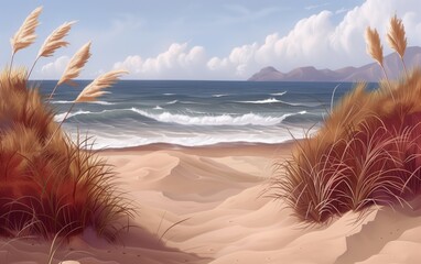 Wall Mural - Seaside beach landscape detailed illustration