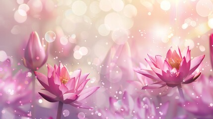 Canvas Print - Lotus flowers glowing light effects pink to magenta gradient ethereal background