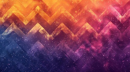 Wall Mural - Abstract design featuring rainbow zigzag patterns and a purple to orange gradient