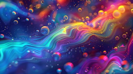 Canvas Print - Ink-like patterns in rainbow colors with shimmering light effects background