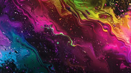 Wall Mural - Rainbow paint splatters with liquid textures on a dynamic background