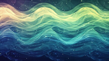 Wall Mural - Rainbow wave patterns and glowing stars on a tranquil abstract background