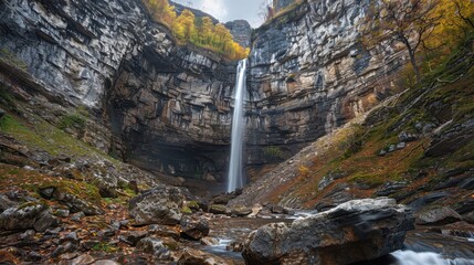 Poster - Waterfall Cascading Through a Steep Canyon