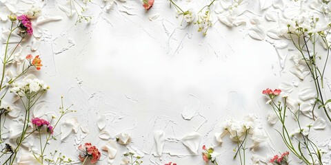 Wall Mural - Top view blank card with abstract organic flowers on a white background. Concept Flat Lay, Blank Card, Organic Flowers, Abstract Design, White Background