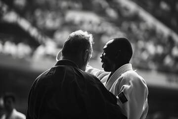 Wall Mural - Judo Athlete Receiving Guidance from Coach During Intense Olympic Competition