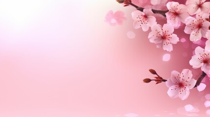 Wall Mural - Delicate Pink Cherry Blossom Branch with a Pink Background