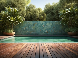 Wall Mural - Eyecatching Vacation luxury resort with a swimming pool hammock and umbrellas