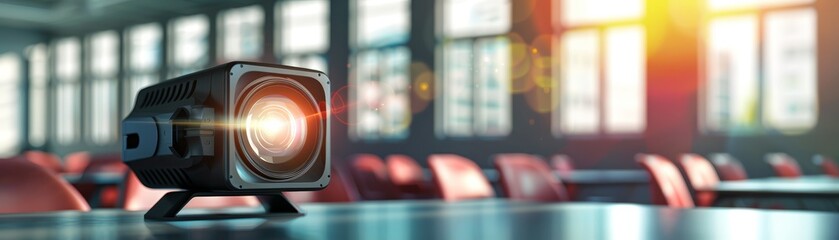 Poster - Modern Camera Lens in Conference Room.