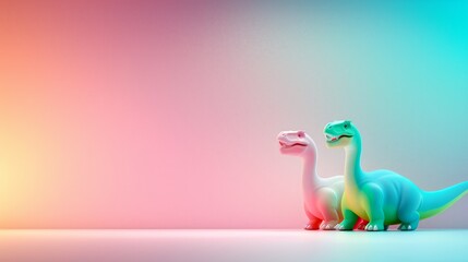 Poster - Colorful Dinosaurs on Gradient Background.