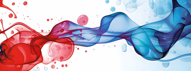 Wall Mural - Abstract red and blue vector background with fluid organic shapes, concept of medical science or health care with splashes and bubbles on white background