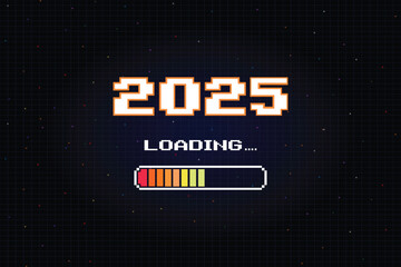 Wall Mural - loading 2025 .pixel art .8 bit. retro game. for game assets in vector illustrations. retro futurism 