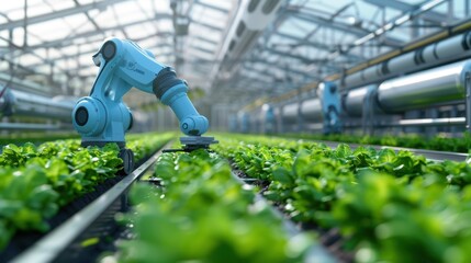 Wall Mural - The robot harvesting lettuce