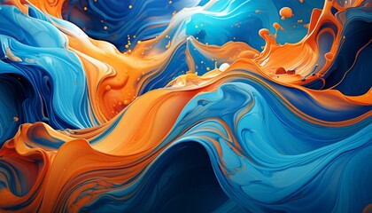 Wall Mural - Firefly Spectacular image of blue and orange liquid ink churning together, with a realistic texture