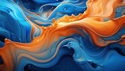 Wall Mural - Firefly Spectacular image of blue and orange liquid ink churning together, with a realistic texture