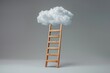 © Mamstock - Conceptual design of a wooden ladder against a grey background with a cloud providing copy space for text