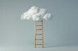 © Mamstock - Conceptual design of a wooden ladder against a grey background with a cloud providing copy space for text