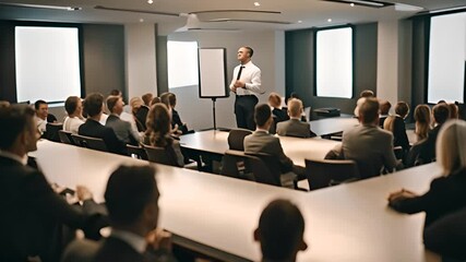 Poster - Businessman Giving Presentation In Conference Room Generative AI