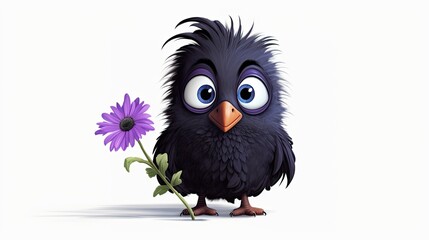 Sticker - A fluffy black bird with messy hair 