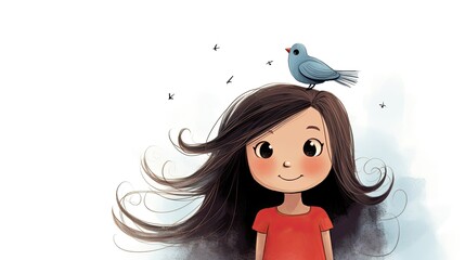 Wall Mural - A cute little girl with long hair