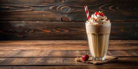 Milkshake served on a wooden table, refreshing, sweet, dessert, beverage, cold, creamy, tasty, drink, delicious, milk