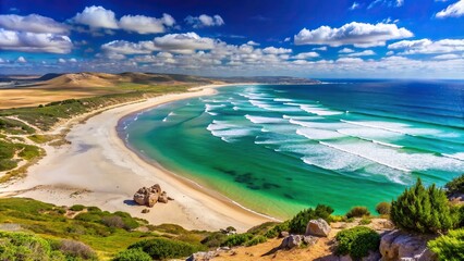 Wall Mural - Scenic view of the beautiful African coastline with sandy beaches and turquoise waters, Africa, coastline, ocean, seashore