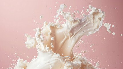 Wall Mural - product shoot of Protein Powder Falling in to a glass. Clean Pink Background. - Motion shot